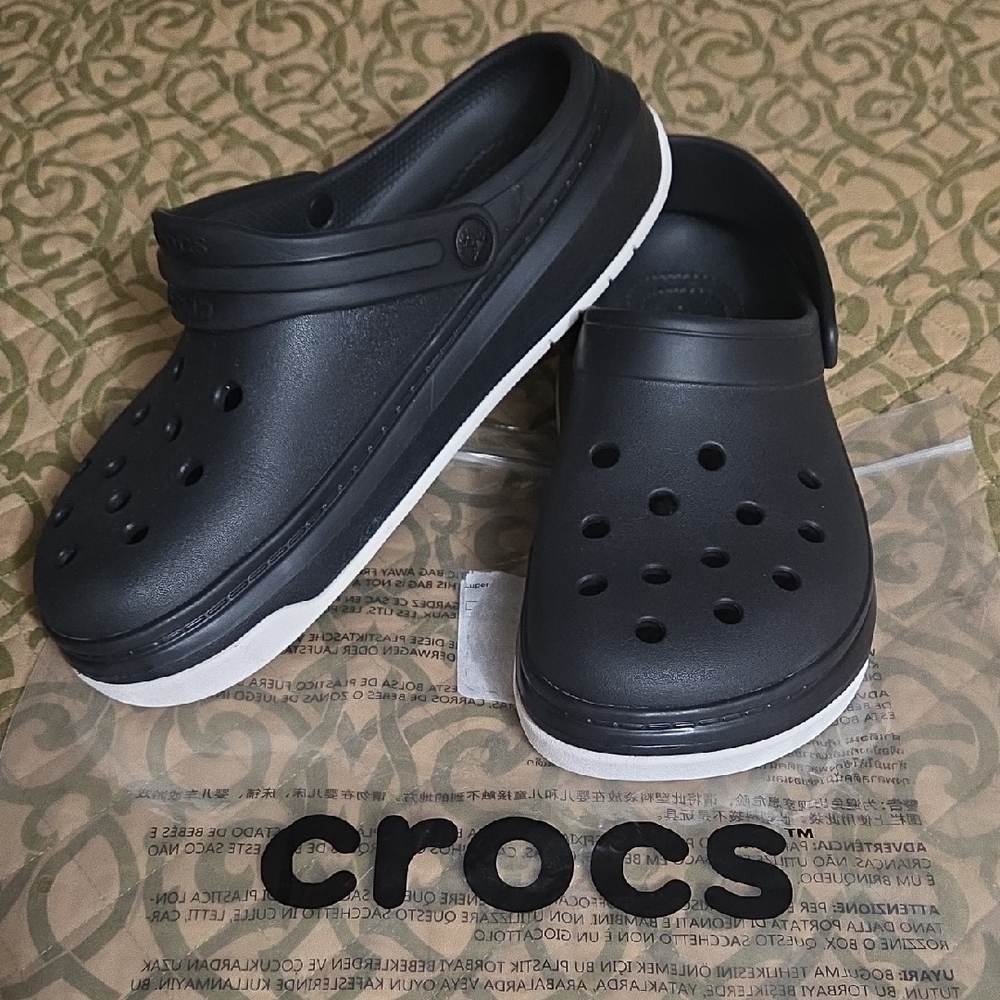 CROCS Black Classic Clogs with White Sole